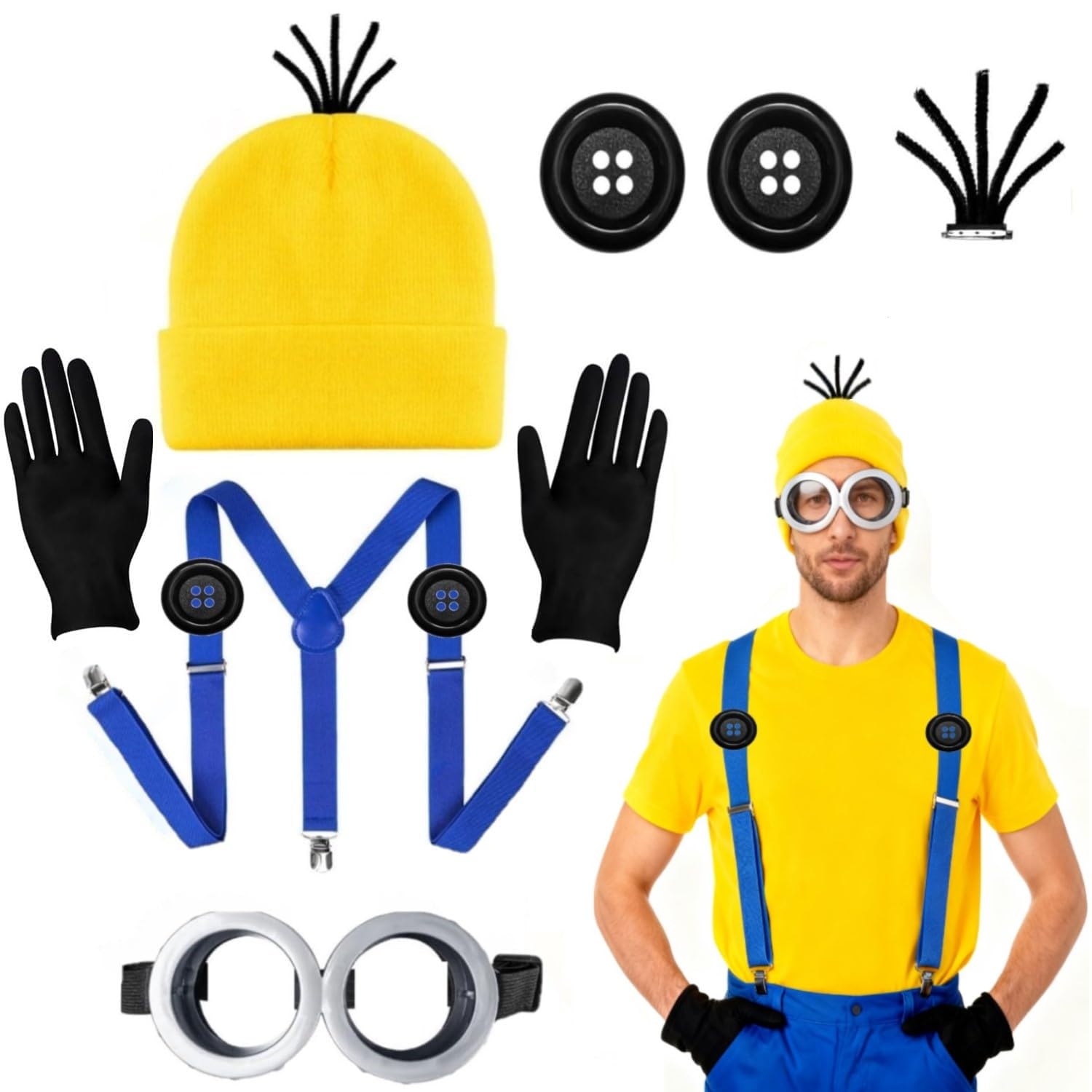 Humairc Karneval Kostüm Cosplay Kostüm Cosplayl Mütze Brille Handschuhe Knöpfe Hosenträger Karneval Kostüm Damen Herren Kinder (Blau)