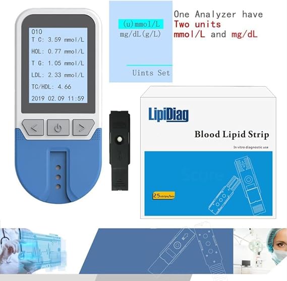 Blood Lipid Tester, Cholesterol Test Meter, Multi-Function Tc Tg Hdl Ldl, Precision Measurement, with 25 Strips, for Home Lipid Analyzer Health Care Machine