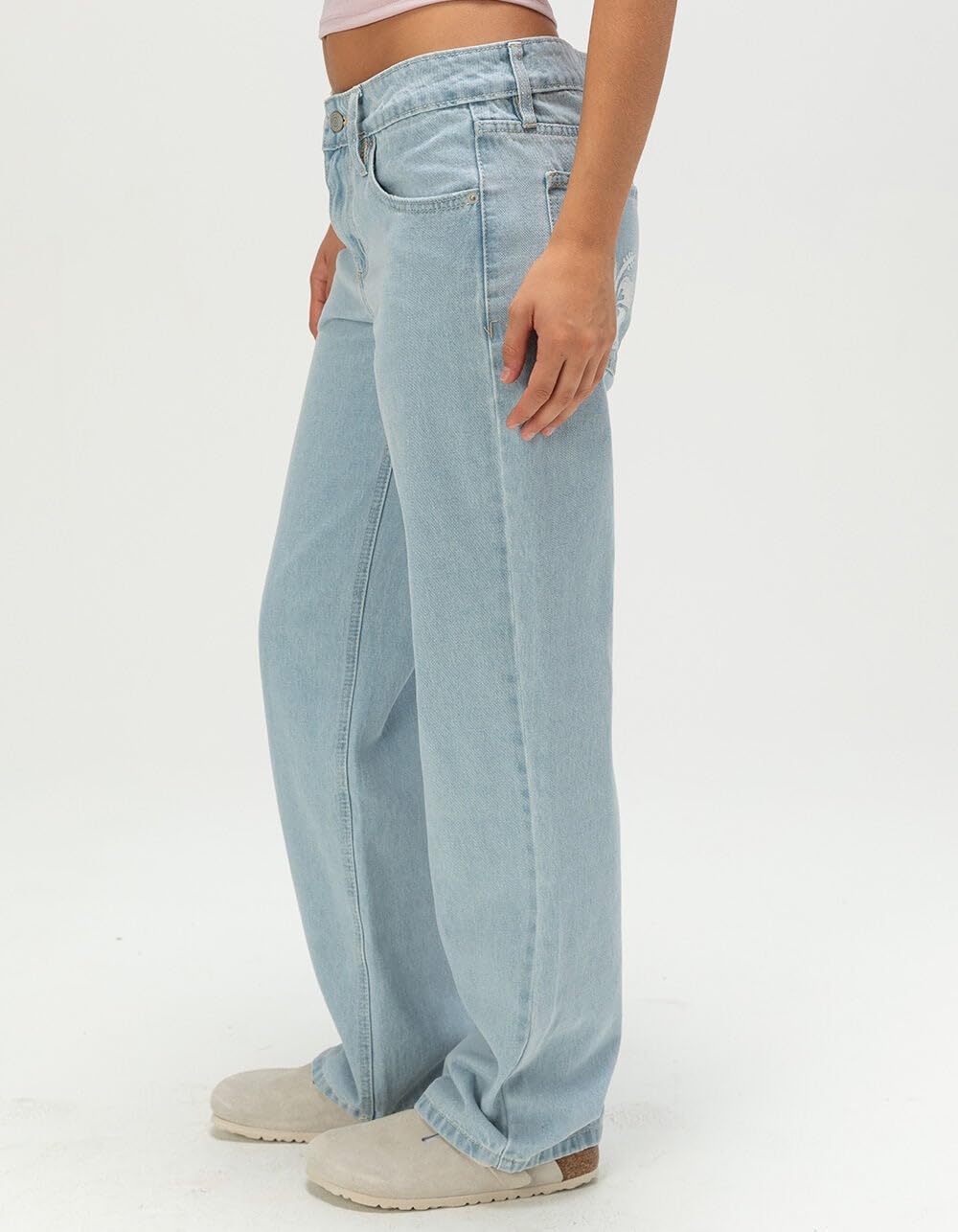 Rsq Womens Low Rise Loose Straight Hibiscus Pocket Jeans