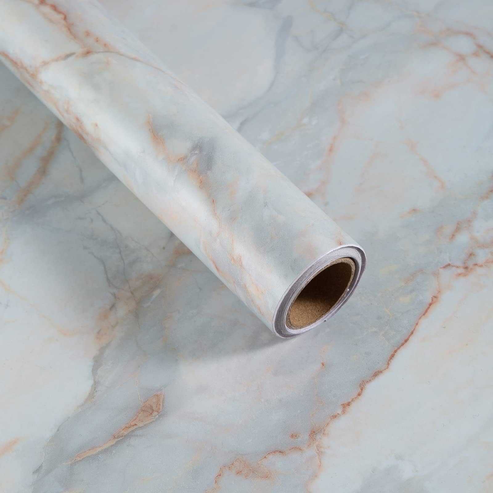 Boobest 236 x 24 Inch Wide Contact Paper Blue Gold Marble Countertop Peel and Stick Waterproof Adhesive Marble Wallpaper Roll Removable Granite Contact Paper for Laminate Countertop Marble Vinyl Paper