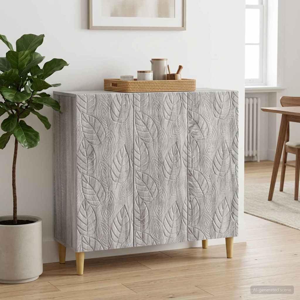 Buffet gris Sonoma 89 x 34,5 x 80 cm en bois avec 3 portes et 2 étagères pour salon, couloir, cuisine, polyvalent, design robuste