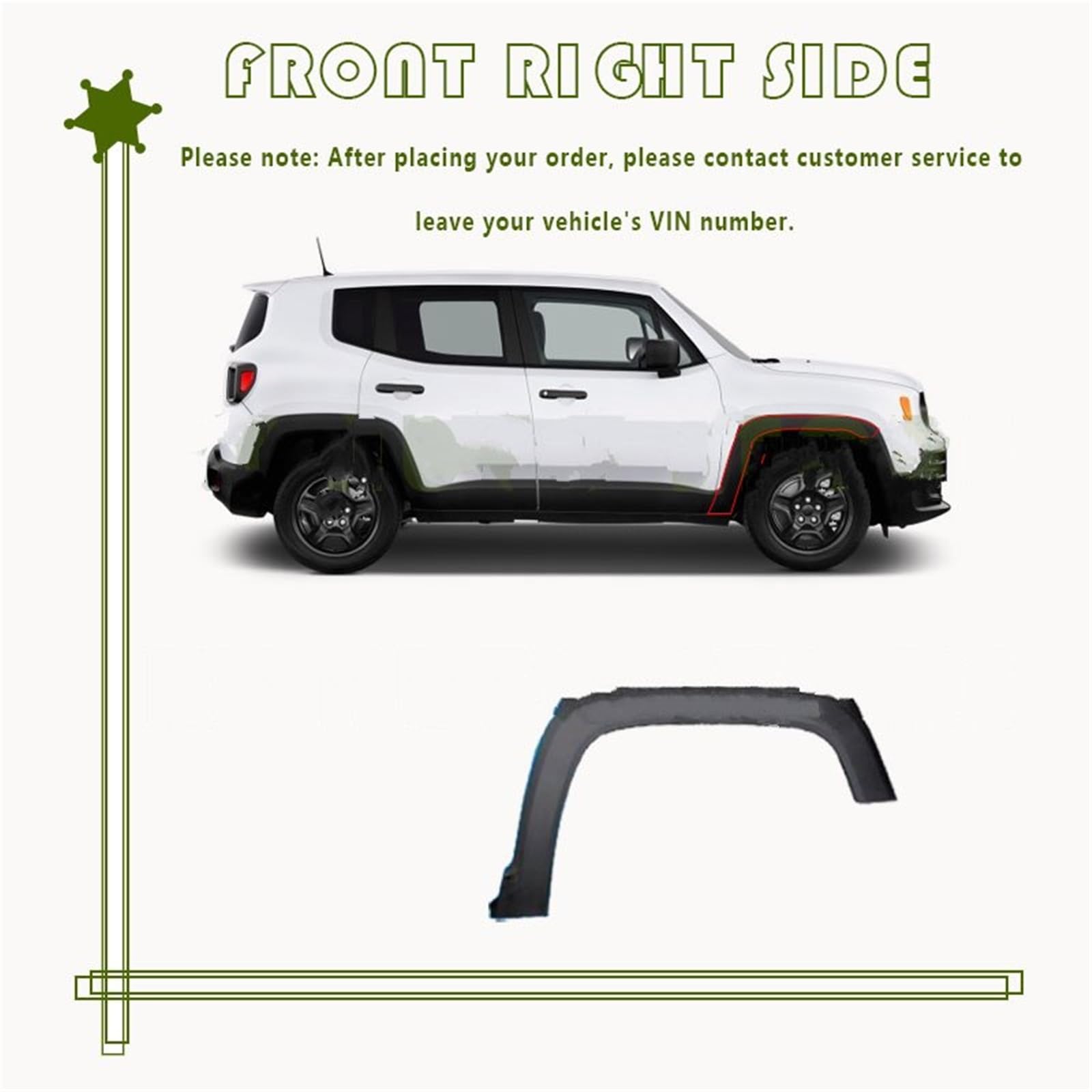 Élargisseurs D'ailes Voiture Pour Jeep Pour Renegade 2015~2026 Noir Gauche Côté Droit Ouverture De Roue Moulage Avant Arrière Arc Voiture Pare-boue(Front R)