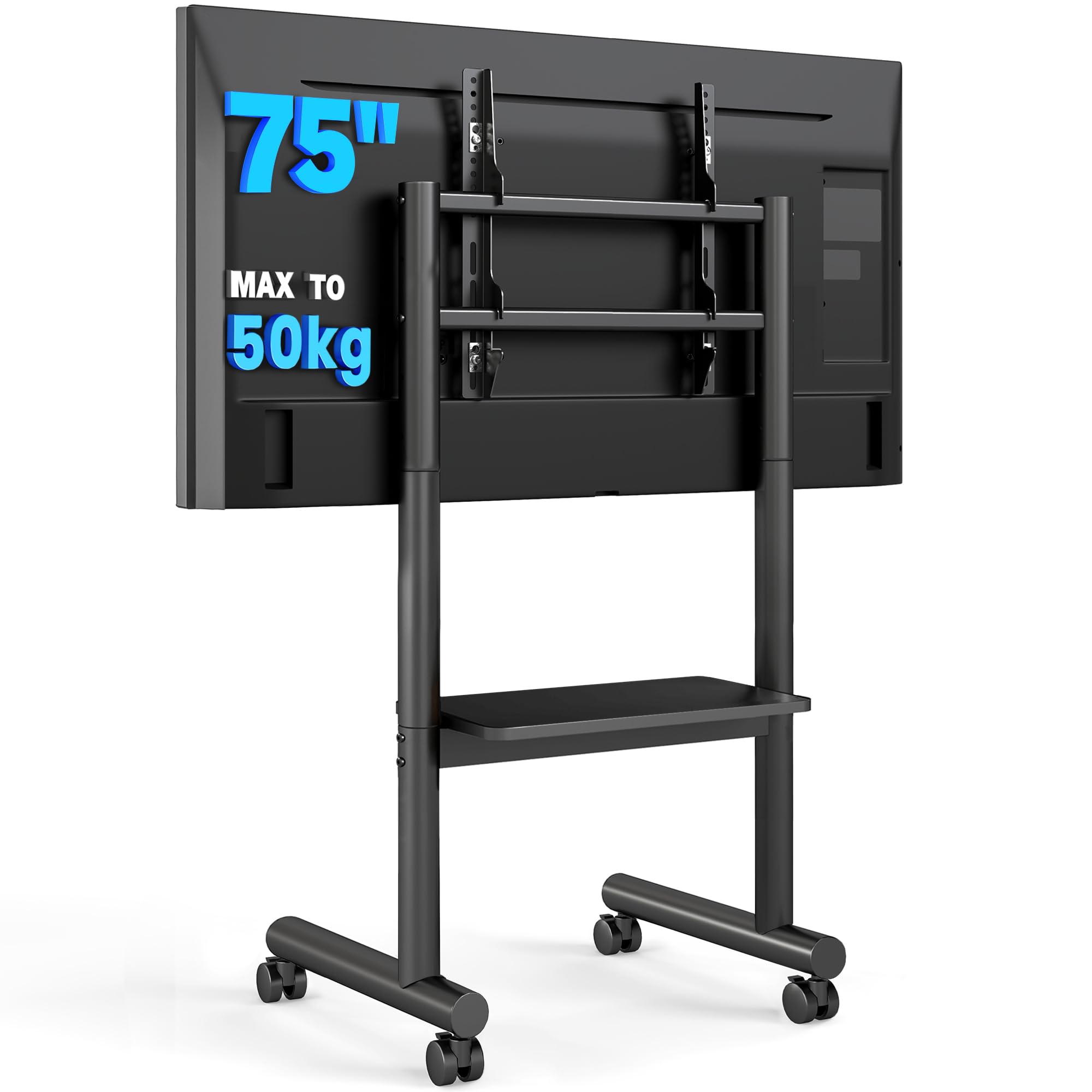 5Rcom Supporto TV Mobile - Carrello Regolabile con Ruote per TV 32-70 Pollici, fino a 50 kg, con Ripiano (LCD/LED/OLED)