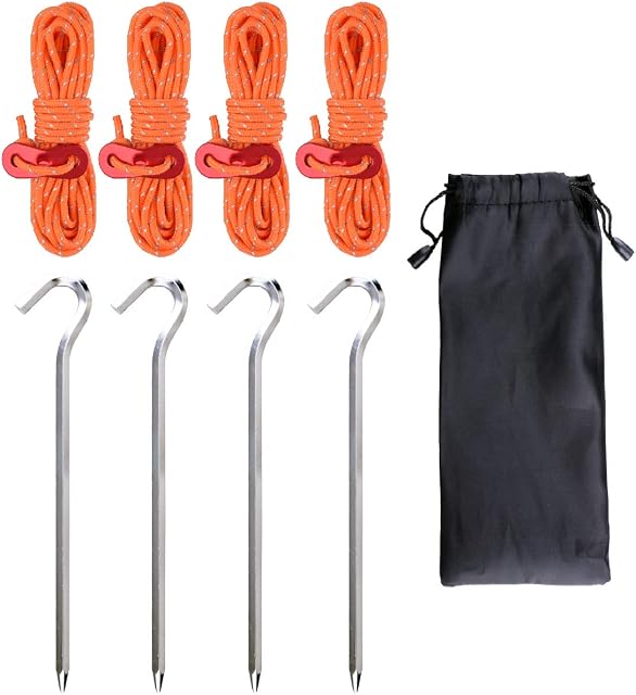 TRIWONDER Guy Ropes Paracord Guyline Nylon Rope with Tensioners Reflective Cord with Tent Pegs for Outdoor Camping Hiking Awning (4 Ropes + 4 Pegs)