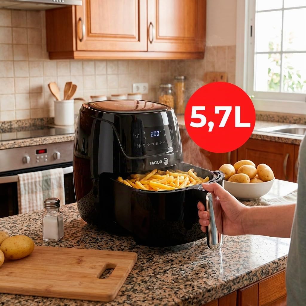 Freidora de Aire 5,7L XXL 1800W sin Aceite, Air Fryer con Pantalla Táctil y 7 Programas, Cocina Saludable Rápida, Temperatura 80-200ºC, Fácil Limpieza, FAGOR Naturfry