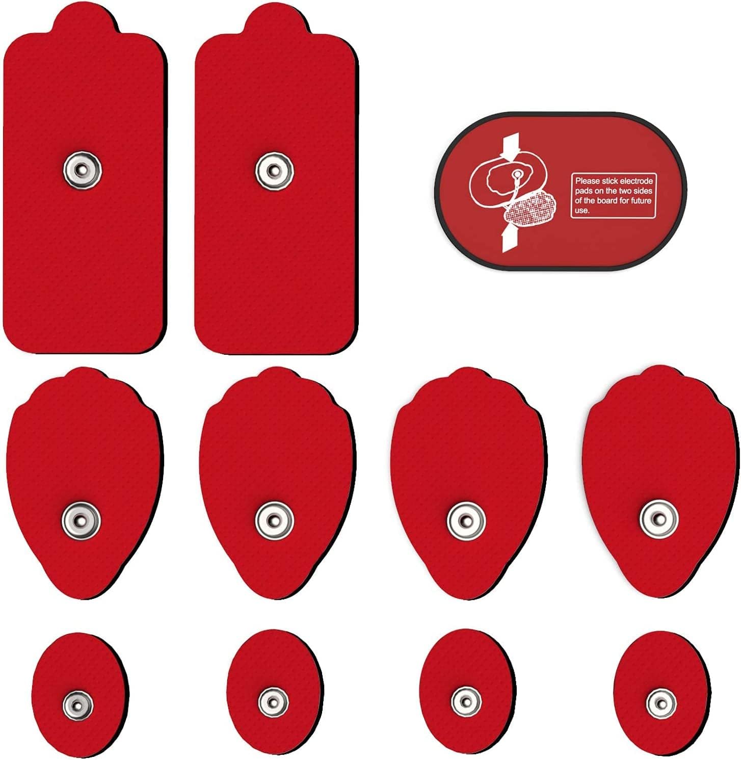 Reusable Electrode Pads for TENS EMS Unit, 10 Replacement Premium Pads and 1 Plastic Holder, Red
