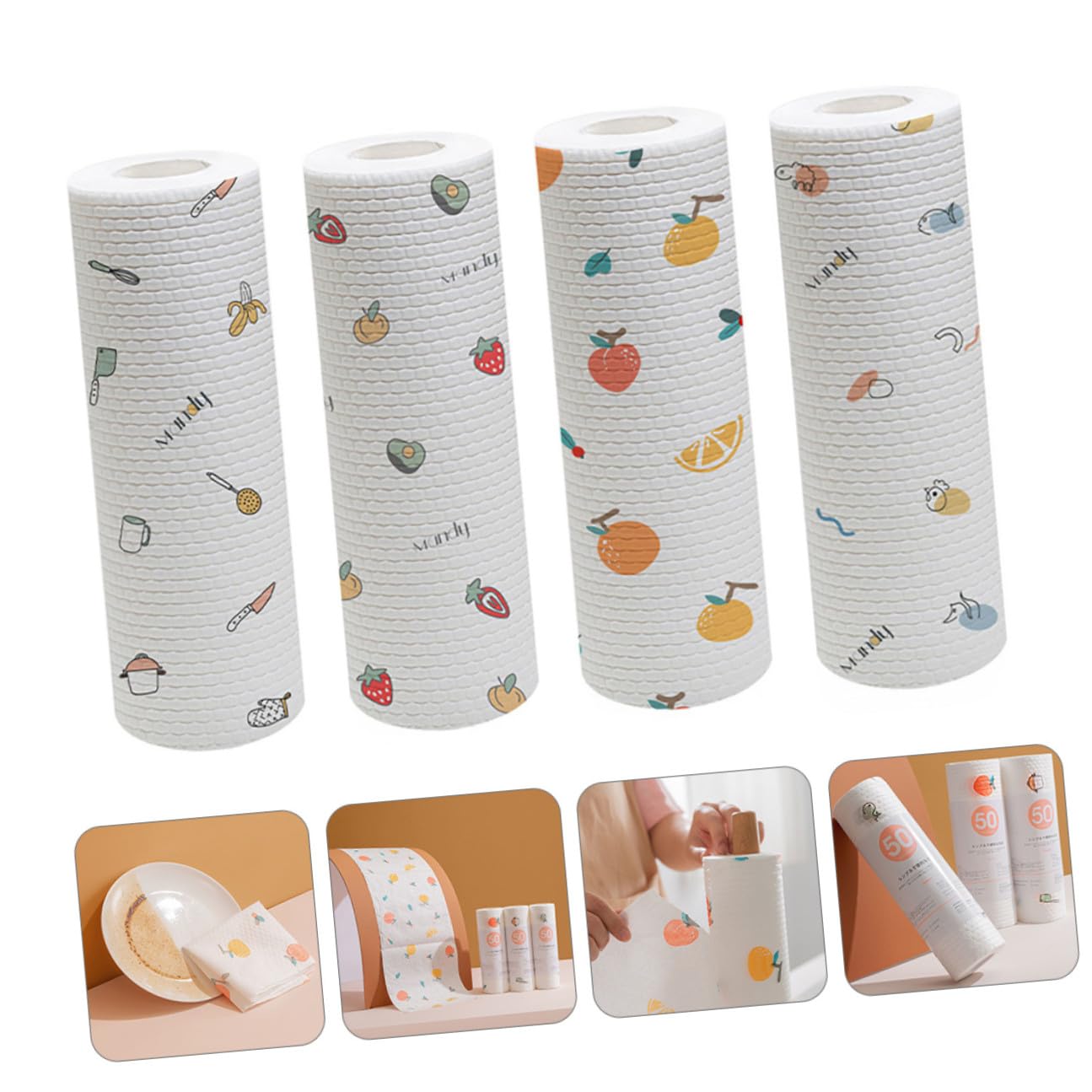 DOITOOL Paño de Cocina Desechable 4 Rollos, Pulpa de Madera y Poliéster | Uso en Seco y Húmedo, Acabado Antiadherente, Blanco, para Lavar Platos y Limpiar Mesas o Zapatos Estilo Aleatorio
