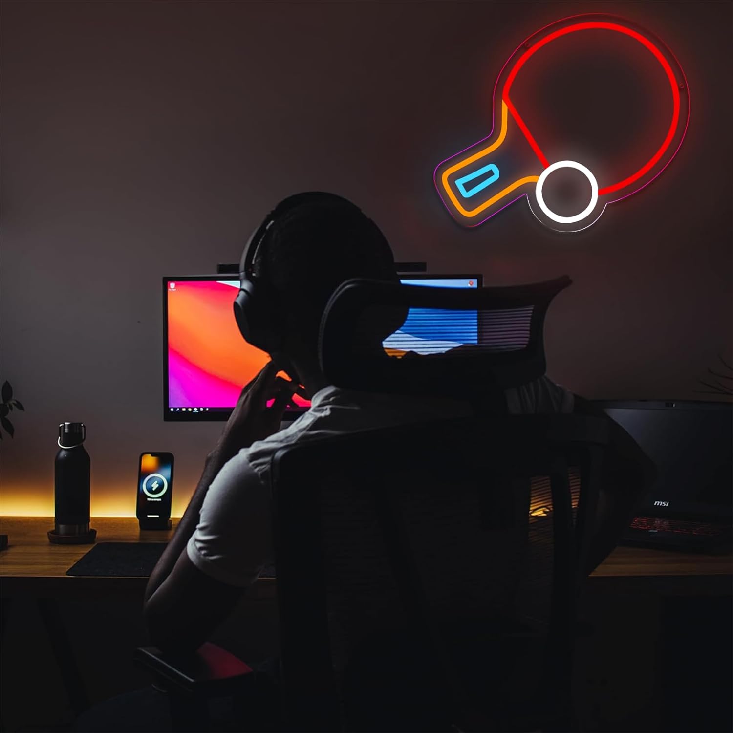Table Tennis Neon Art Wall Light, 12.7x12.2 inches, suitable for beer bars, clubs, bedrooms, hotels, bars, arcades, cafes and birthday parties, an ideal gift choice.
