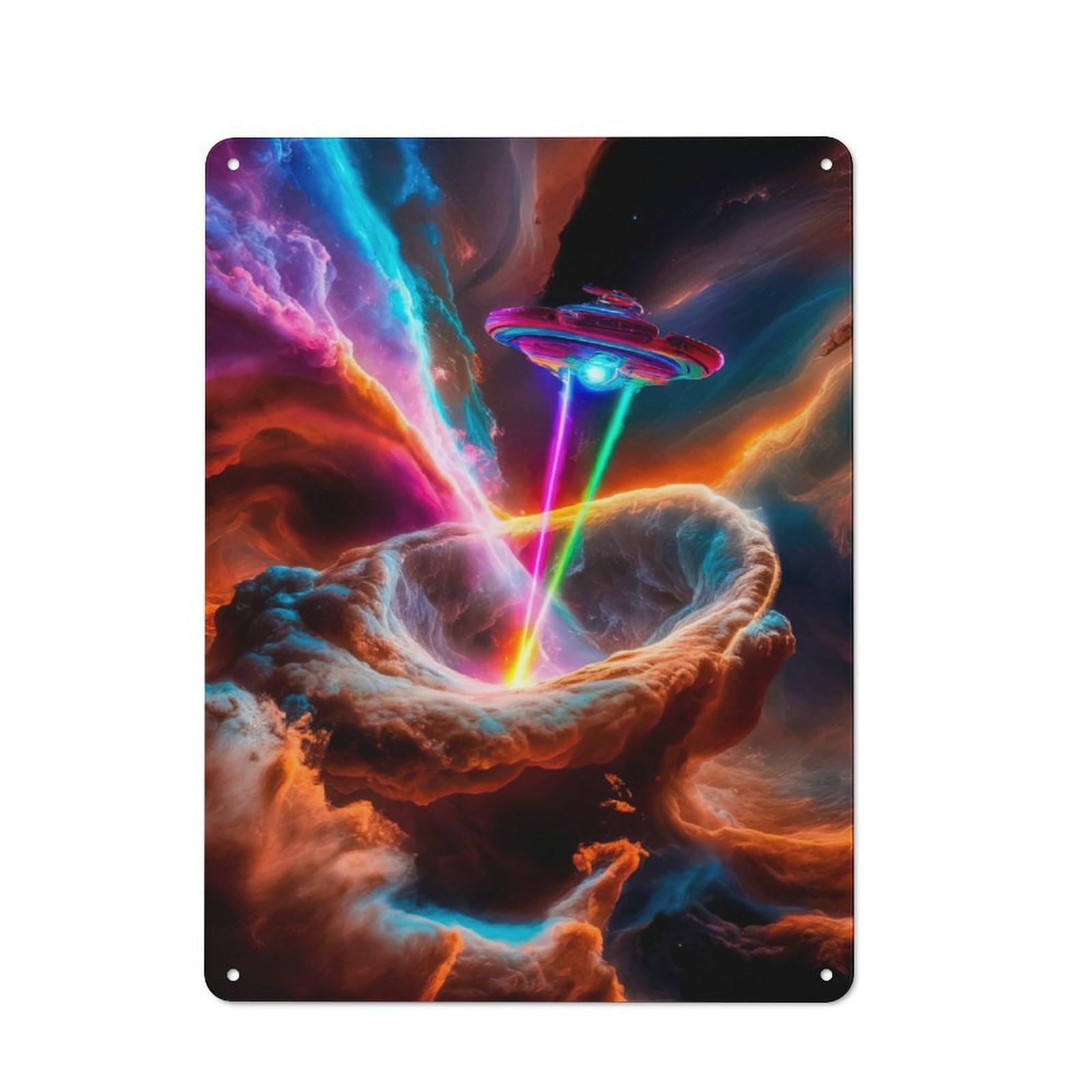Galactic Abduction Classic Metal Wall Decor 40x30cm, Metal Sign for Cafe, Pub, Workshop Or Home Bar, Small Accent for Blank Walls