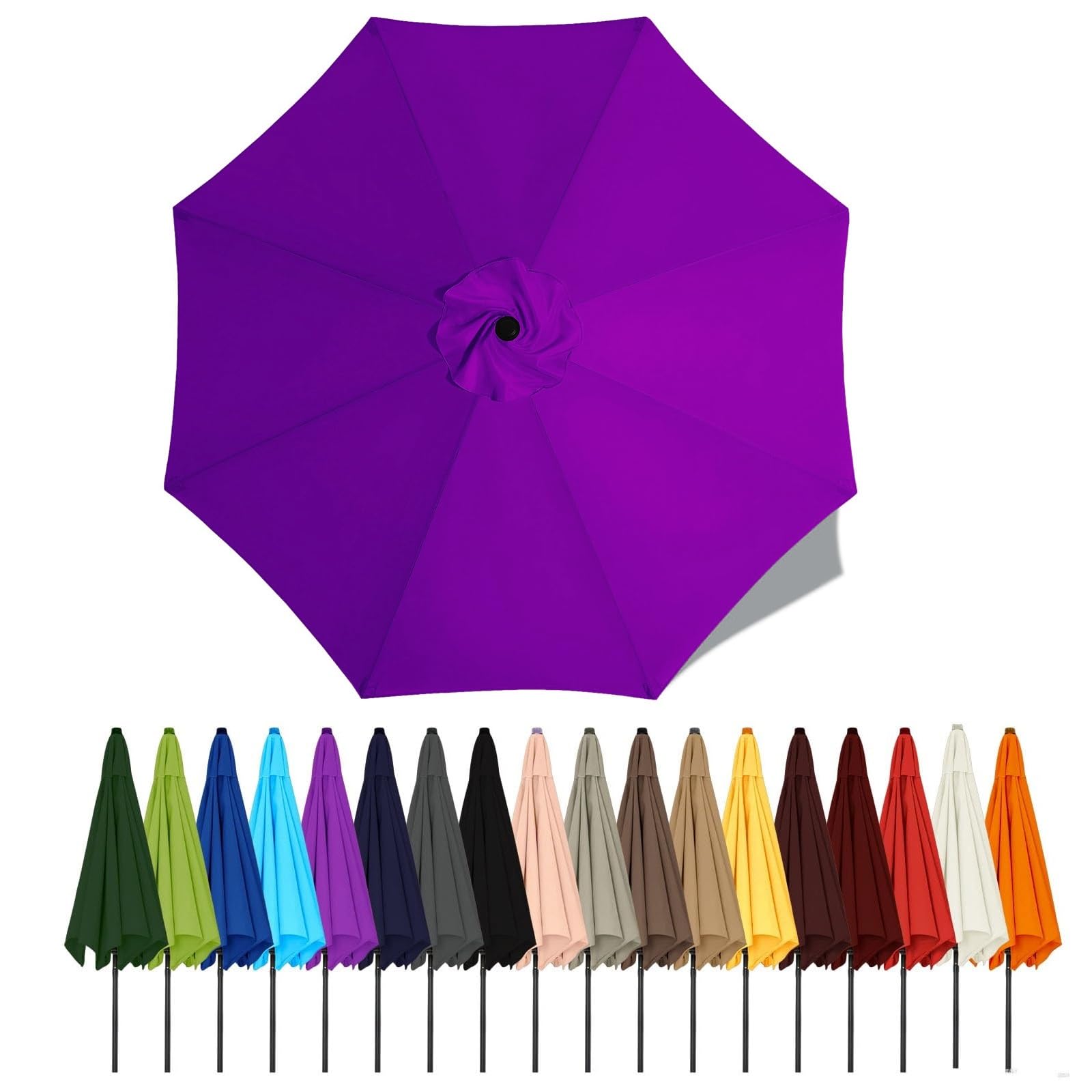 Duchunsheng Umbrella Canopy Replacement Outdoor 6/8 Rib 6FT 7FT 8FT 9FT 10 FT 11FT, Market Patio Table Cover For Backyard Garden Courtyard Swimming Pool Lawn, Market Umbrella Top(Purple,2.3m - 8Ribs)