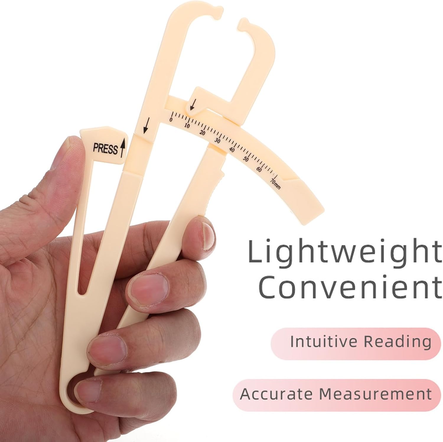 2pcs Skinfold Caliper Body Fat Tester Handheld Fat Measure Device Beige Centimeter Scale for Men and Women Fitness Monitoring