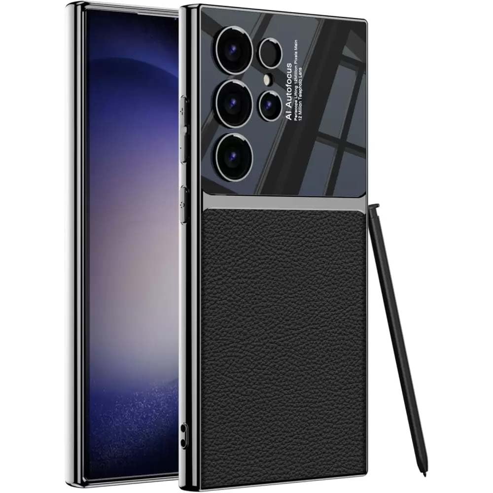 Scalebee Premium Chrome Finish PU Leather Back Cover Case Electroplated Professional Look Light Weight Ultra Thin Full Body Camera Protection for Samsung Galaxy S24 Ultra (NO S Pen)(Black) (B0CW3F54S3) Amazon Price History, Amazon Price Tracker