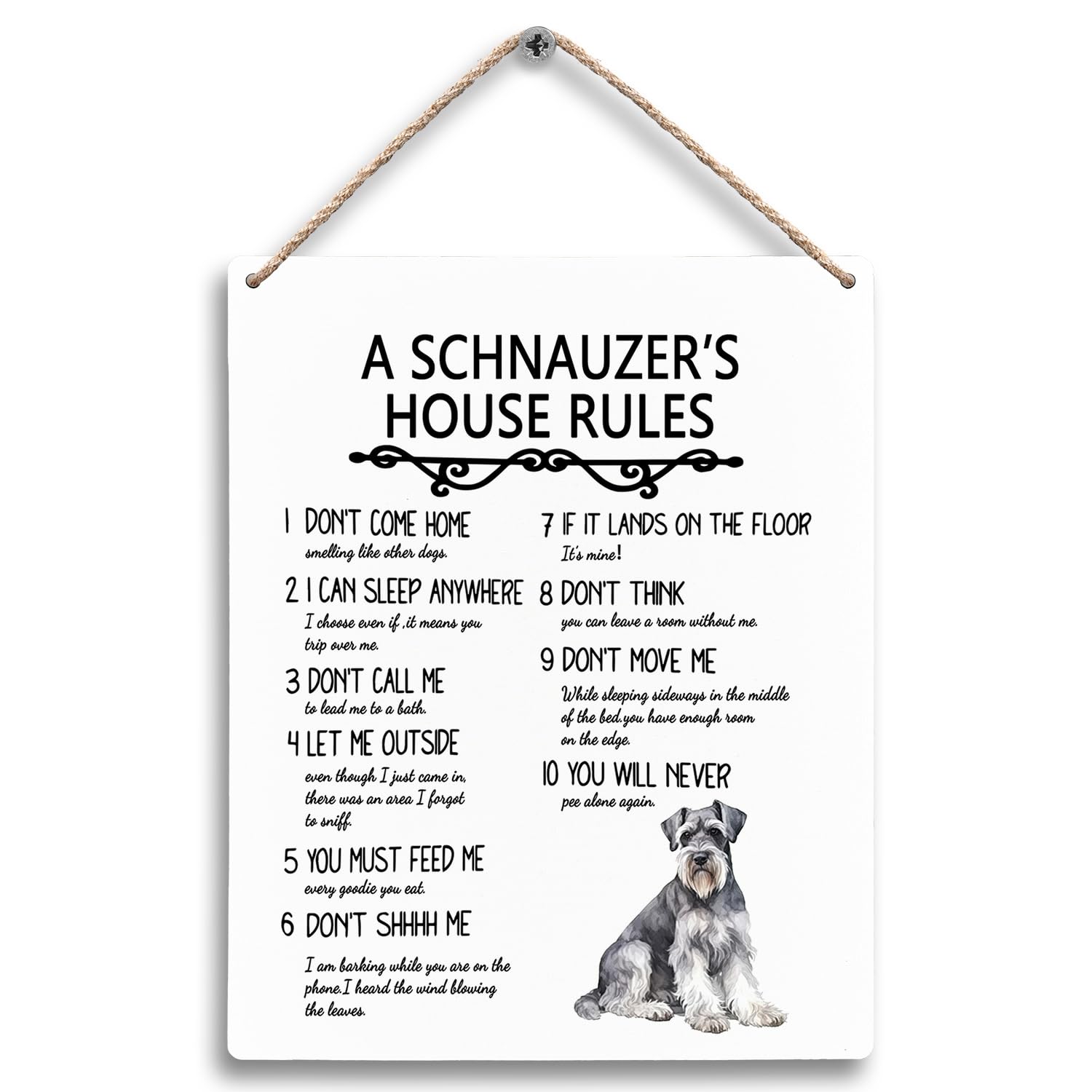 FUGWN A Schnauzer’s House Rules Dog Wooden Signs 8x10, Miniature Schnauzer Gifts Dog Wall Decor, Dog Signs for Home Decor, Dog House Rules Sign Decor Gifts for Miniature Schnauzer Dog Lovers