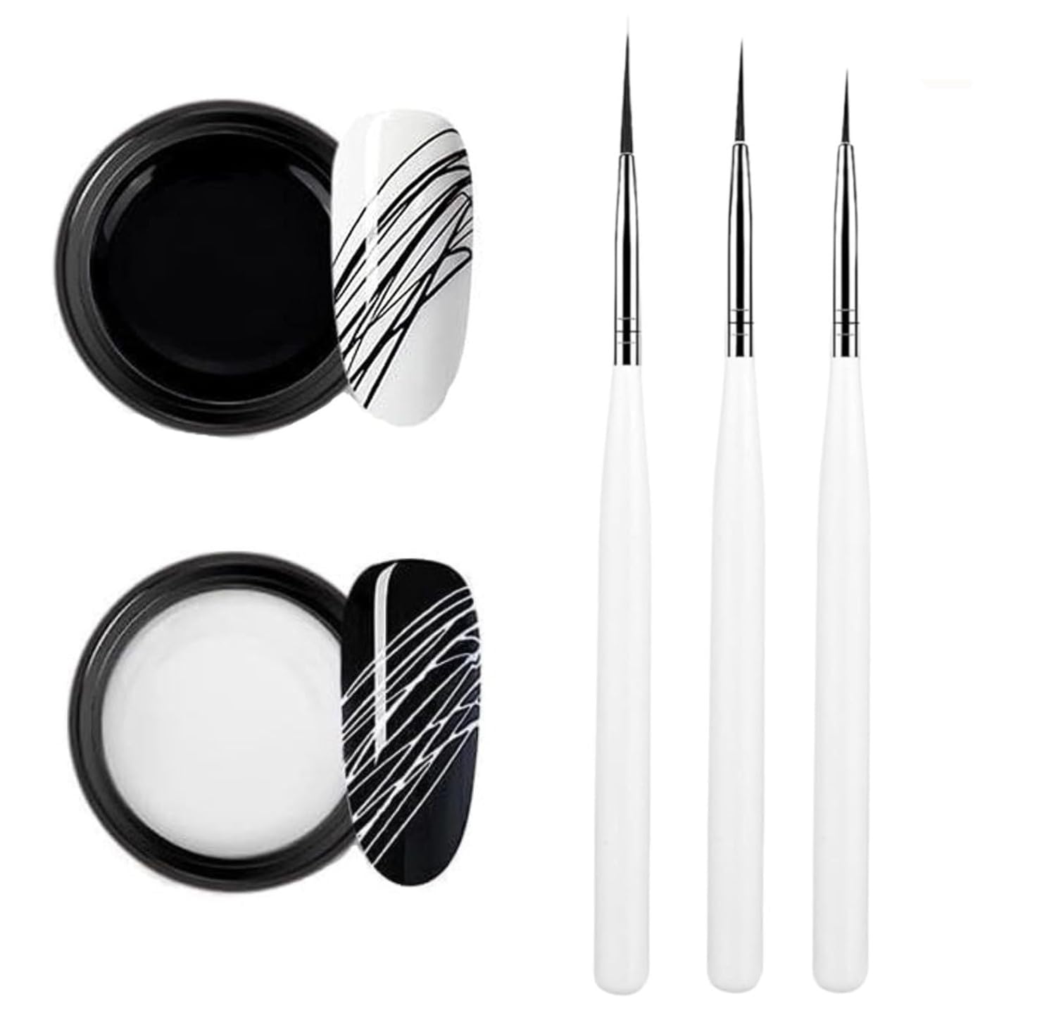 BANIRA Spider Gel, New Upgraded Matrices Spider Gel with 3pcs Nail Art Brushes, Nail Designs Gel Paint Wire Drawing Gel Polish for Line (White Black)-image-48
