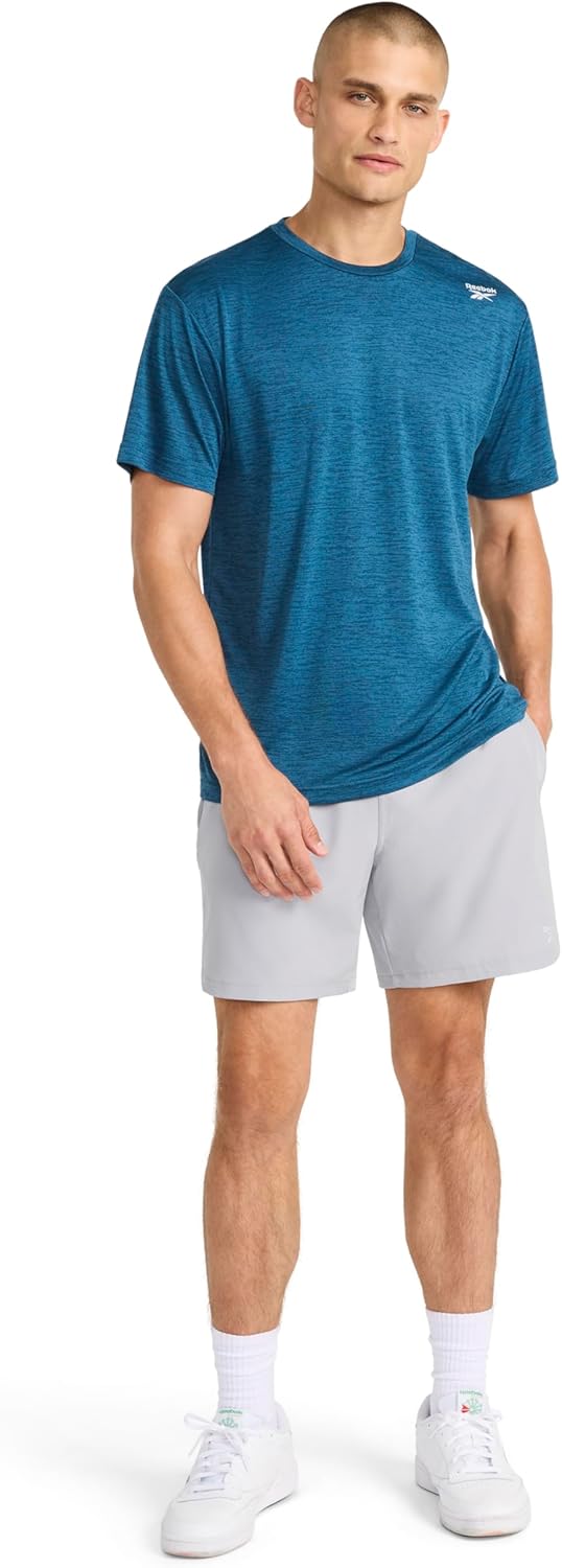 Reebok Mens Small Logo Short Sleeve Crewneck T-Shirt, Standard Fit, Breathable Lightweight Stretch Knit Fabric - Image 3