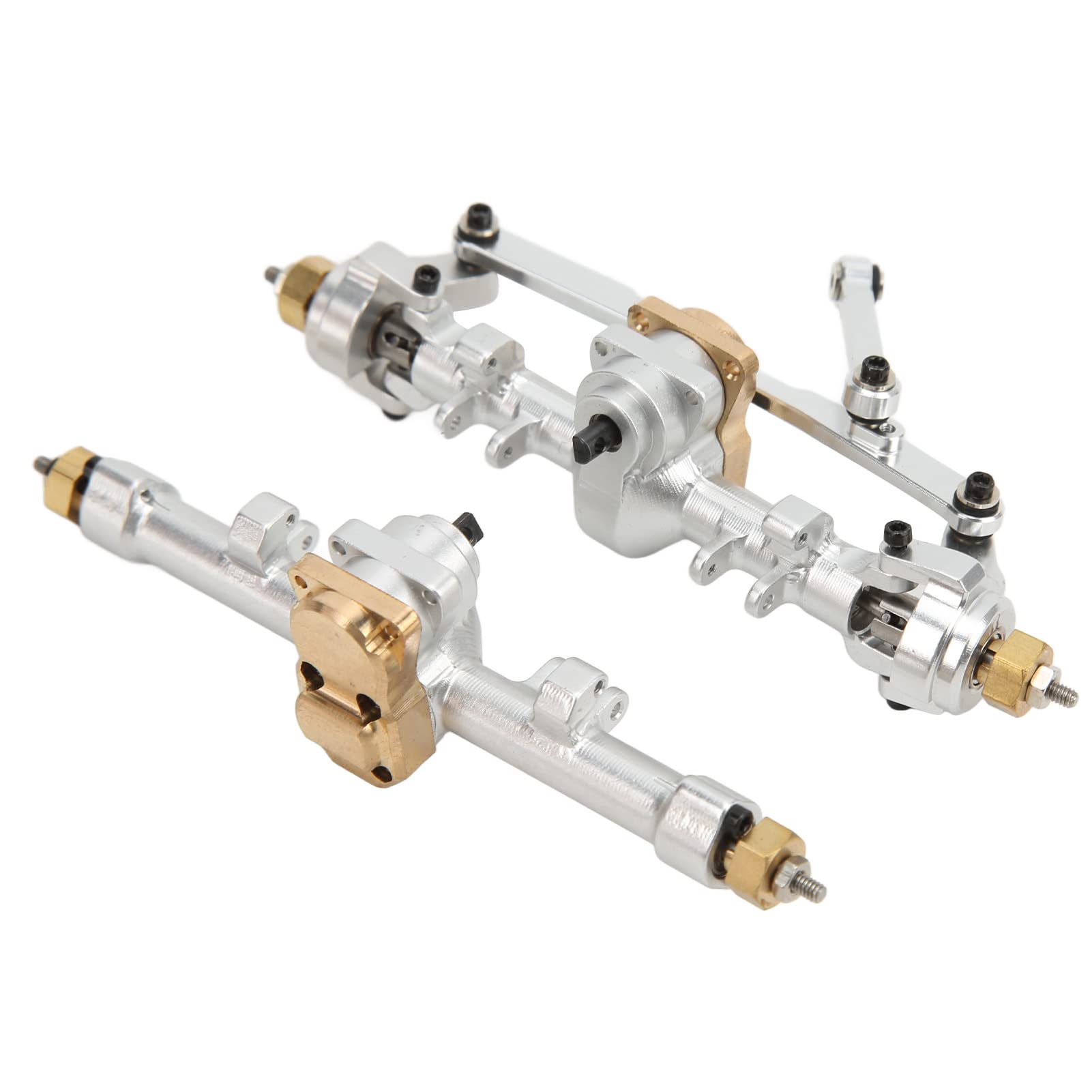 Metalowy zespół Osi Przedniej i Tylnej RC, Części Zamienne ze Stopu Aluminium z Mosiądzu do Samochodu Axial SCX24 1/24 RC, Przednia Tylna oś ze Stopu Aluminium, Akcesoria do Części (SILVER)