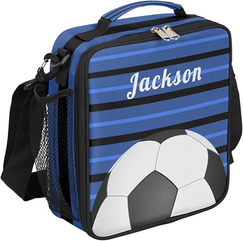 Bolsa de almuerzo personalizada con nombre para mujeres, hombres y niños, lonchera aislada de fútbol personalizado con correa ajustable, contenedor