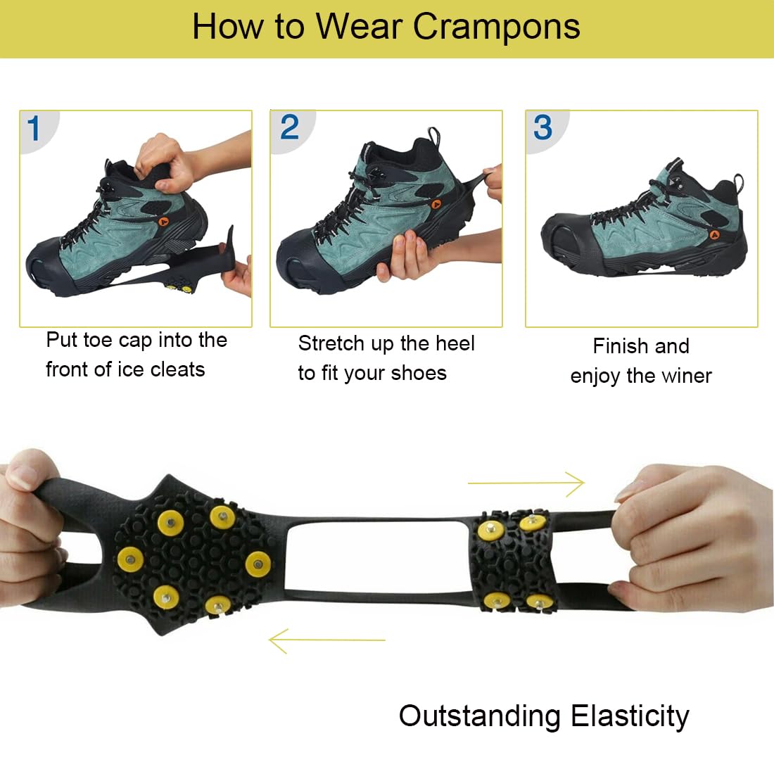 WeddHuis Crampons Antidérapants Remplaçables pour Chaussures, Grips à Glace, Pointes en Acier Inoxydable pour Neige et Glace, Randonnée et Marche en Hiver (Taille:L)