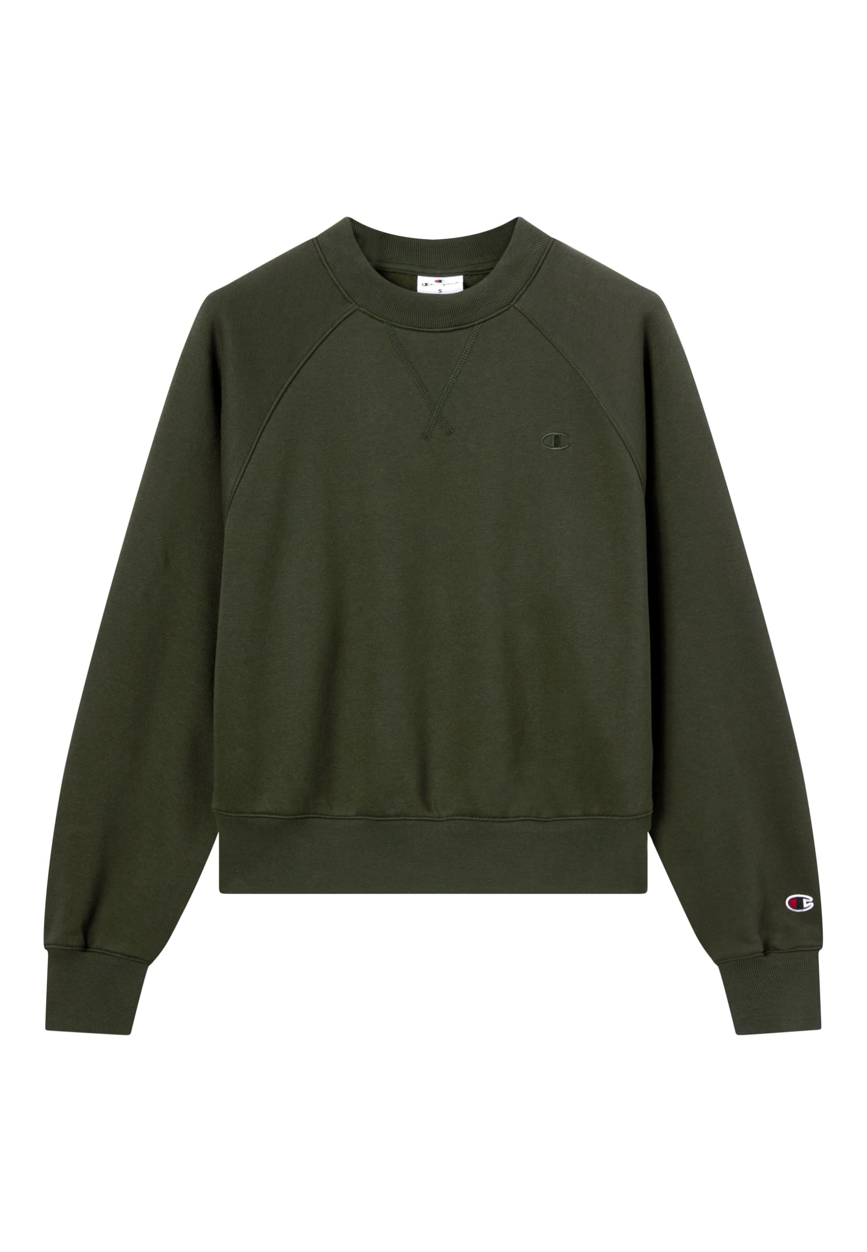 Champion Women's crewneck fleece sweatshirt, rib hem, warm and comfortable for everyday lifestyle wear, activewear and gym, with embroidered logo Green