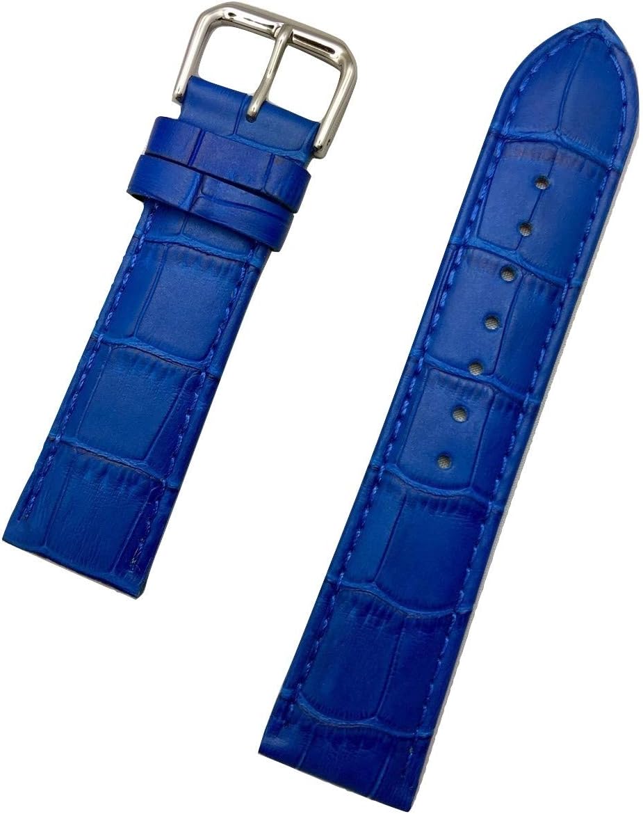 NewLife 22mm Royal Blue Genuine Leather Watchband | Alligator Crocodile Grained, Lightly Padded Replacement Watchstrap that brings to Any Watch (Mens Standard Length)