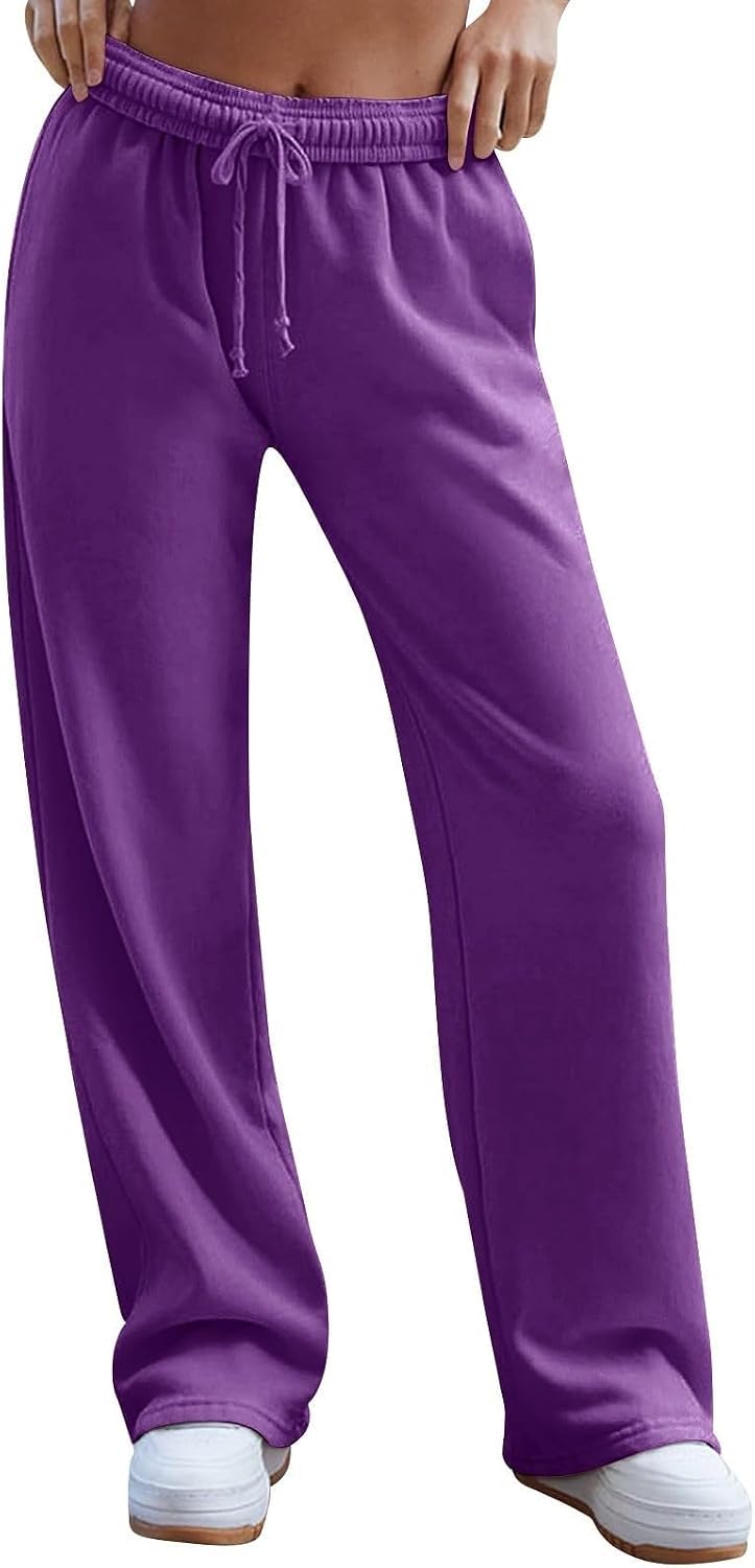 Womens Wide Leg Sweatpants Baggy Y2k High Waisted Athletic Jogger Pants Classic Solid Casual Sweat Pants with Pockets