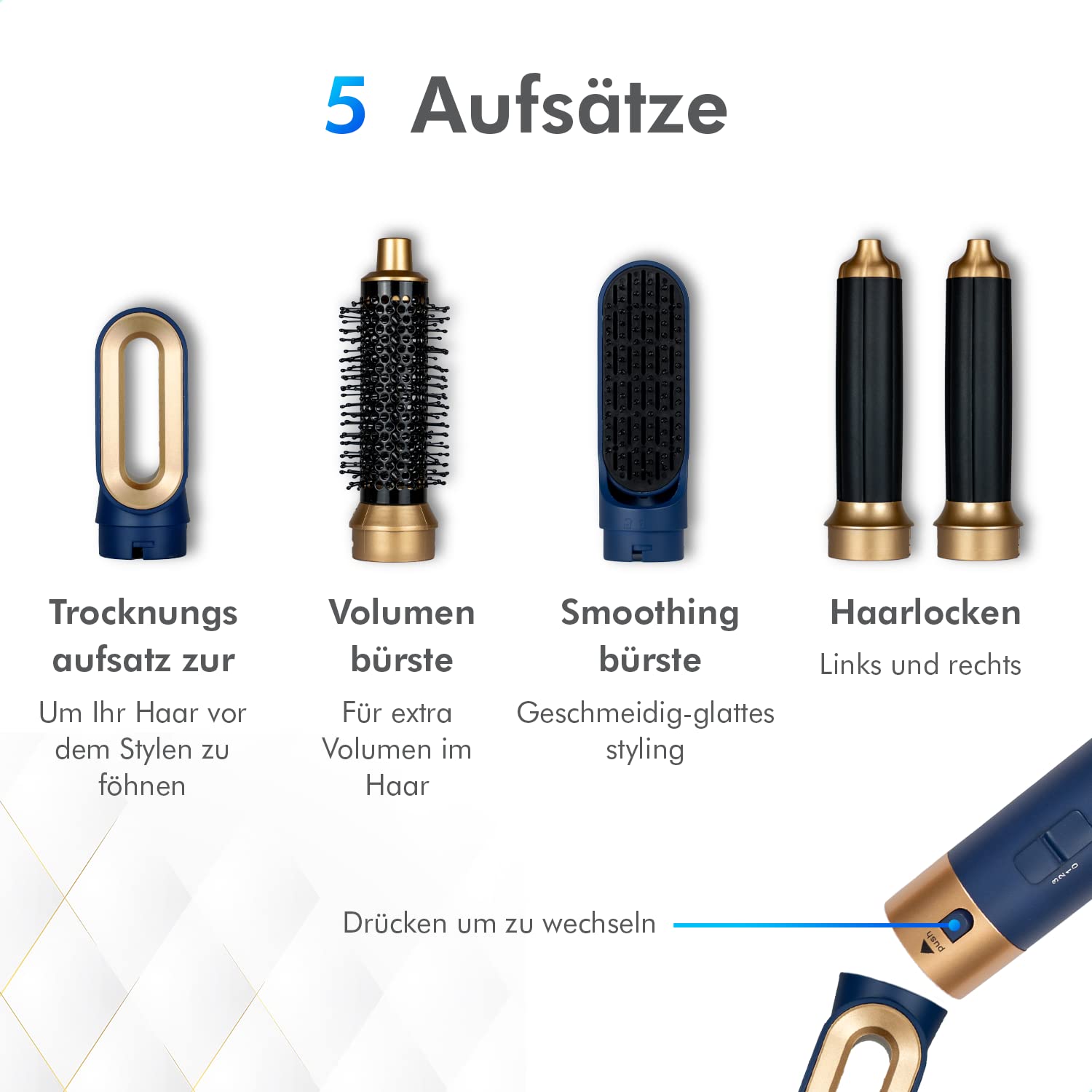 airstyler 5 in 1, lockenstab, haartrockner, warmluftbürste, föhnbürste, föhn… (Vinca Blue)