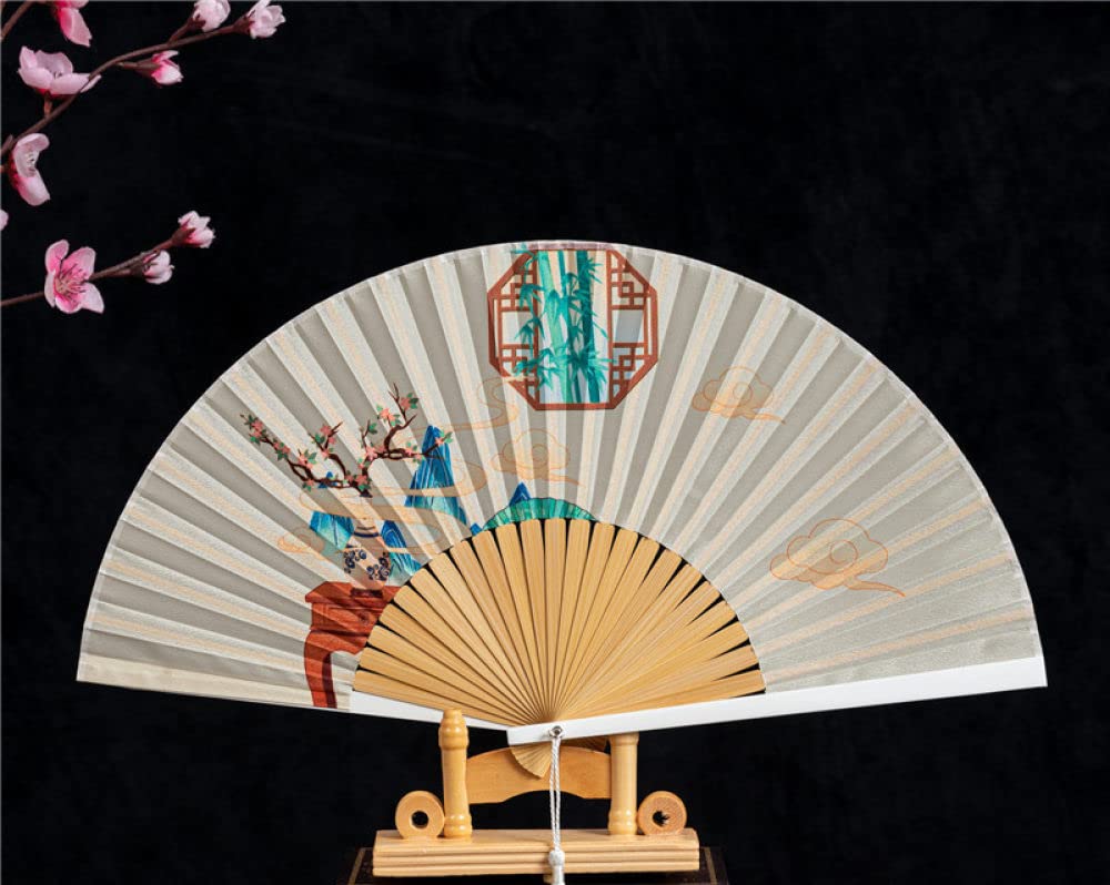 Abanicos de mano para mujer plegables, abanico plegable de seda, flor vintage, tela oriental, abanicos de mano con borla, abanicos de mano grandes, abanico chino hecho a mano para bailar, fiesta, boda