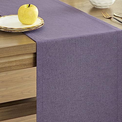 Image of ZeeMart Basic Linen Style Table Runner, 14 x 60 Inch Dark Purple Chambray, Rustic Farmhouse Purple Table Runners 60 Inches Long, Everyday Polyester Table Runner - Machine Washable & Easy Care