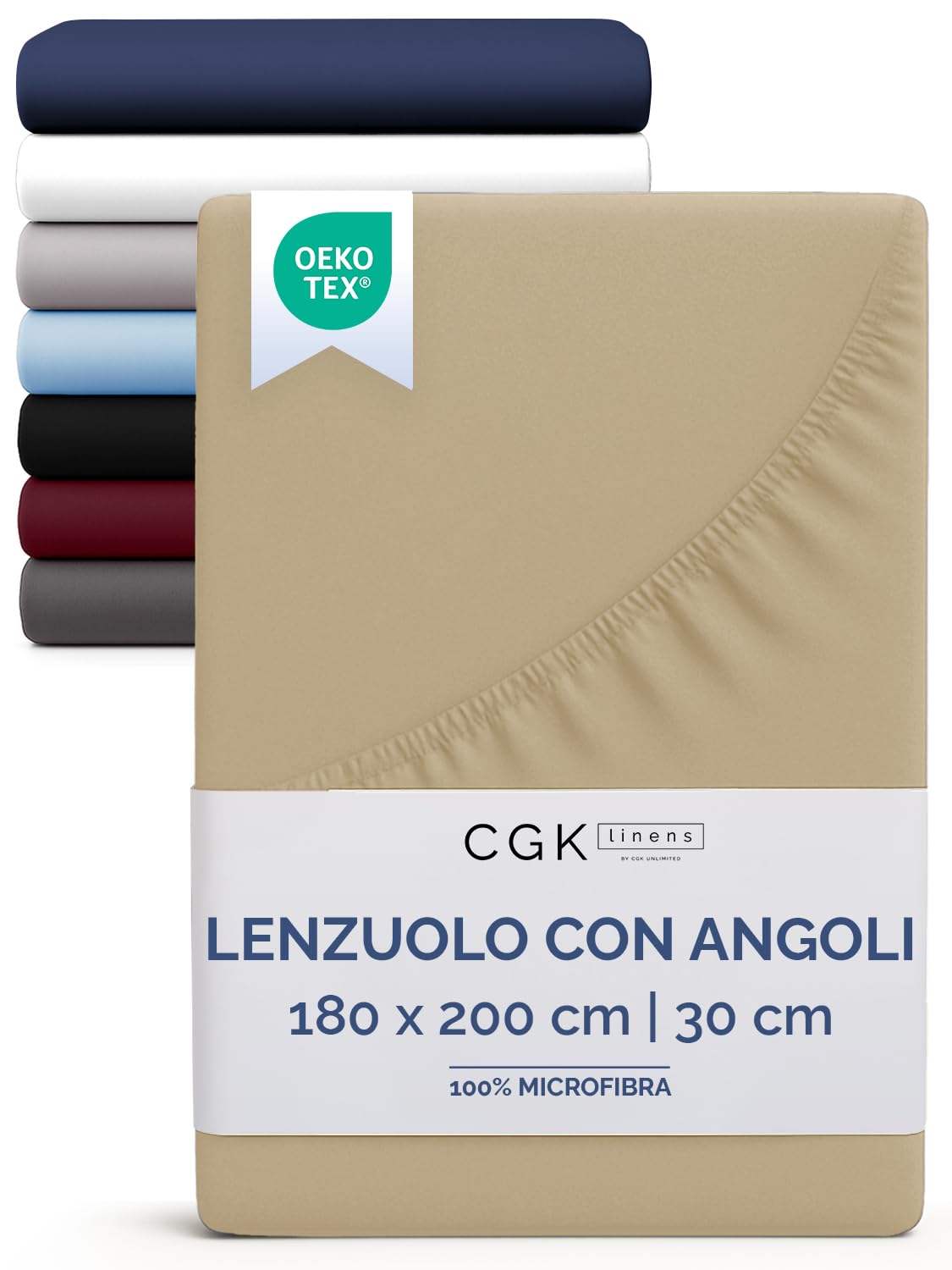 Lenzuolo con angoli 180x200 Beige, profondità 30 cm - Lussuoso lenzuolo con angoli - Per materassi fino a 30 cm (12") di altezza - Morbido, senza pieghe e traspirante - 180x200 - singola