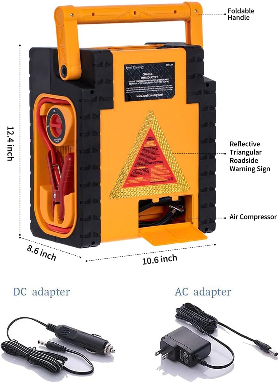 2000A Car Jump Starter with Air Compressor,400W Inverter Power Station and Solar Panels,Double AC Plug,5V/3.1A USB Ports,Jump Box for Gas/Diesel Vehicles,Outdoors&Emergency,Flashlights
