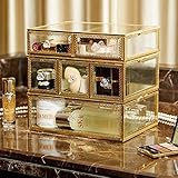 PuTwo Vintage Makeup Organizer 3 Layers 6 Drawers Detachable Cosmetic Organizer Glass Makeup Storage for Countertop Bathroom Vanity Dresser Ideal Gift for Birthday Christmas Wedding - Gold