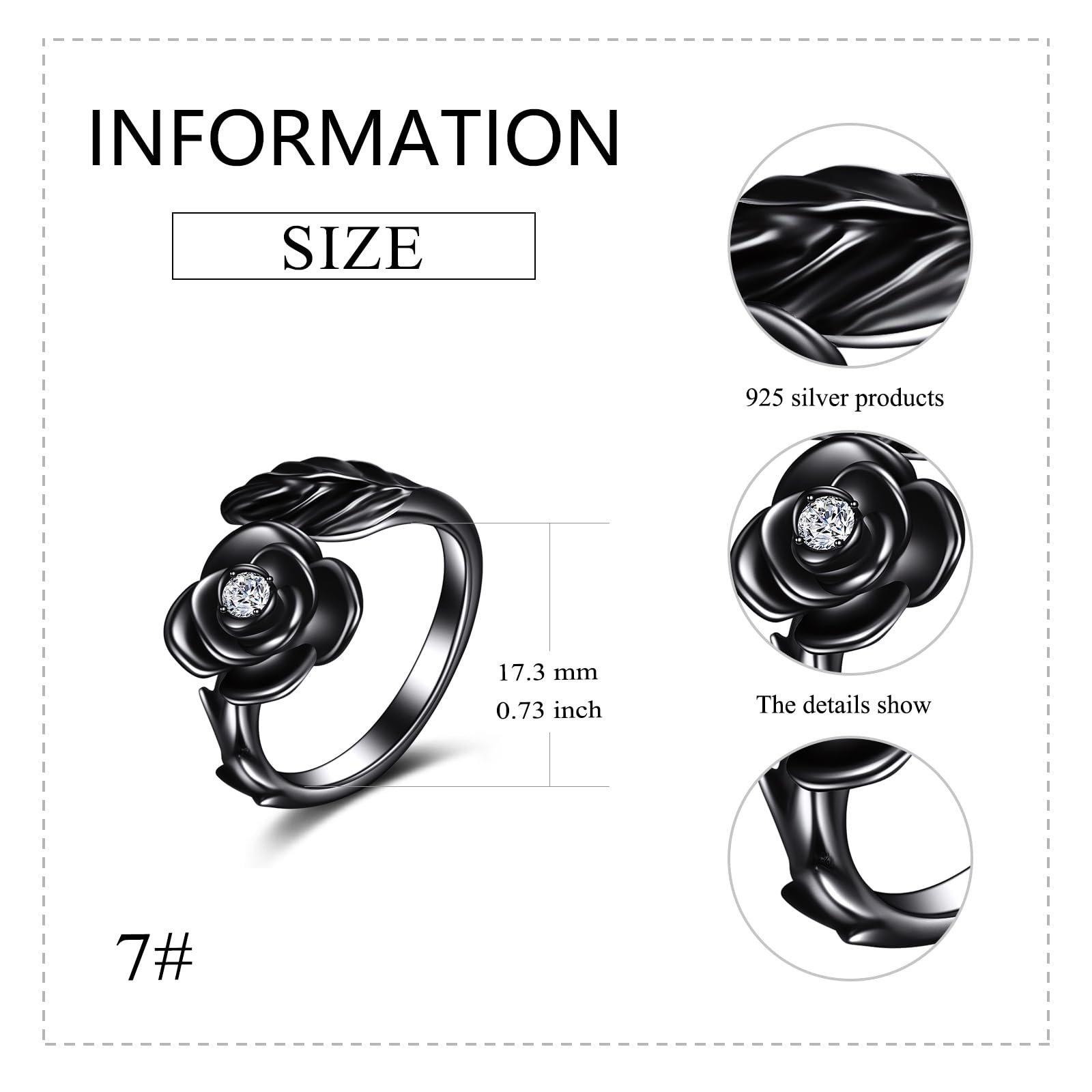 Anello a forma di fiore di rosa, per donna, in argento Sterling 925, con pistola placcata in nero, per mamma e moglie, Normal, Argento sterling, Nessuna pietra preziosa