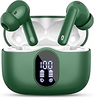 Vista 1 de Auriculares inalámbricos Bluetooth con micrófono con cancelación de ruido, auriculares Bluetooth IP7 impermeables en los oídos, color verde