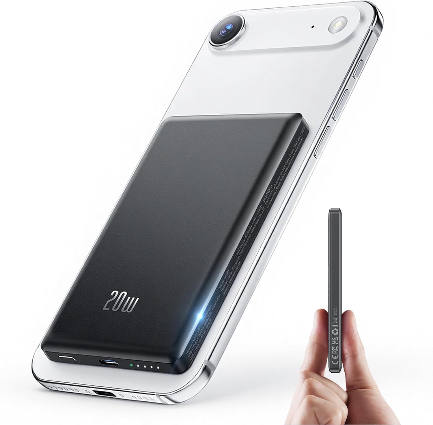 Ultra Slim iPhone Powerbank für Magsafe, Ntaanoo Magnetische Power Bank Induktives Laden 5000mAh, 20W Schnellladung Wireless Externe Handyakkus Kabelloses Akkupack für iPhone 17/16/15/14/13/12 Schwarz