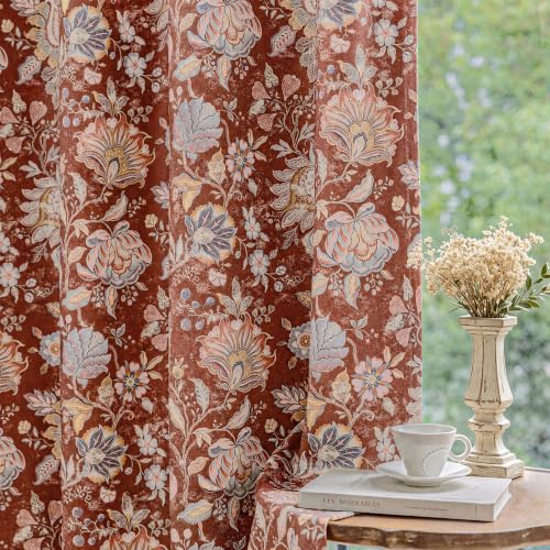 FMFUNCTEX Rust Red Boho Blackout Floral Curtains, 52X63 Inches, 2 Panels
