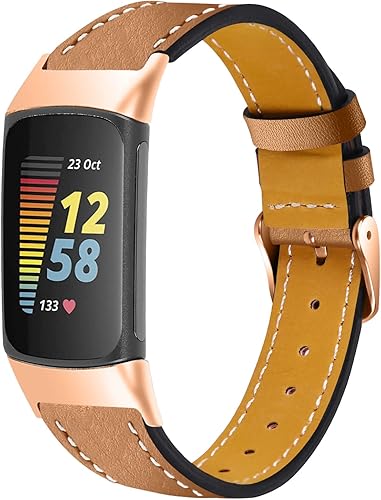 Miniatura 2 de Correas de cuero compatibles con Fitbit Charge 6Charge 5, correas de cuero genuino de repuesto para mujeres y hombres