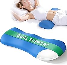 Adjustable Height Lumbar Support Pillow for Sleeping, Ergonomic Contour Lower Back Pillow for Bed with Breathable Washable Cover, Spine Alignment & Sleep Comfort, Blue