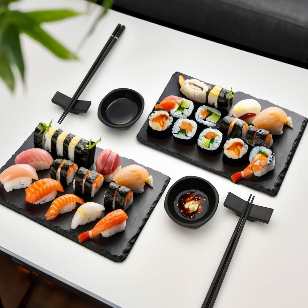 mikamax Sushi Set for 2, Sushi Set for 2 People, Black, with 2