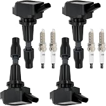 4PCS UF764 Ignition Coils & 4PCS Iridium Spark Plugs for Genesis G70 G80 G90 2.0L 5.0L 2017-2020 for Hyundai Santa Fe Sonata Tucson Kia Optima Rondo Sorento Stinger 2.0L 2.4L 2015-2021