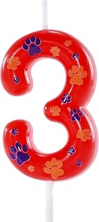 Red Blue Number 3 Dog Paw Theme Cake Toppers, Dog Patrol Birthday Candles for Kids/Baby/Children/Boy/Girl Birthday Celebrating and Decorating Party Supplies. (Red Blue Number 3)