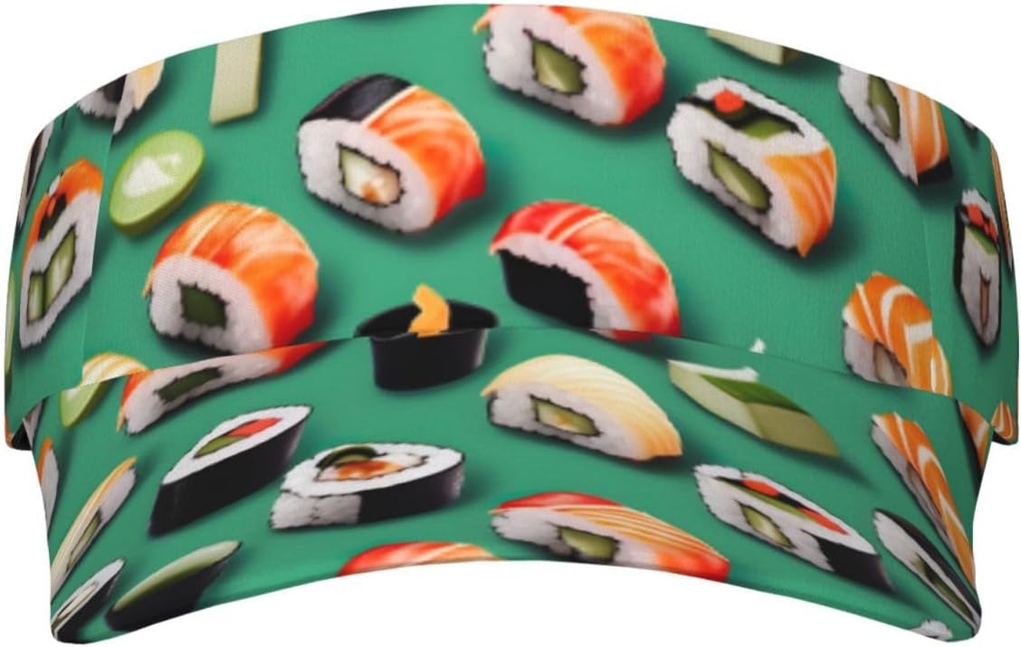 Sushi Food Print Sports Sun Visor Hats Adjustable Running Golf Tennis Sun Cap for Women Men Black