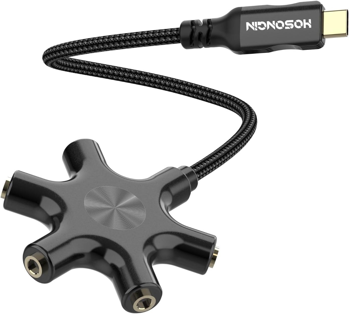 HOSONGIN USB-C Audio Splitter for 5 Headphones – USB C to 3.5mm Hi-Res DAC Adapter for MacBook, iPad Pro, Galaxy S24, Pixel – Travel, Classroom, Gaming Use – Share Audio with Friends