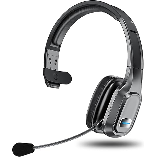 Bluetooth Headset, 60Hrs Working Time with Noise Canceling, Trucker Wireless Headset with Mic & Mute, Voice Control, Bluetooth Headphones Multipoint for Truck Driver, Office, CallCenter, Phone/PC