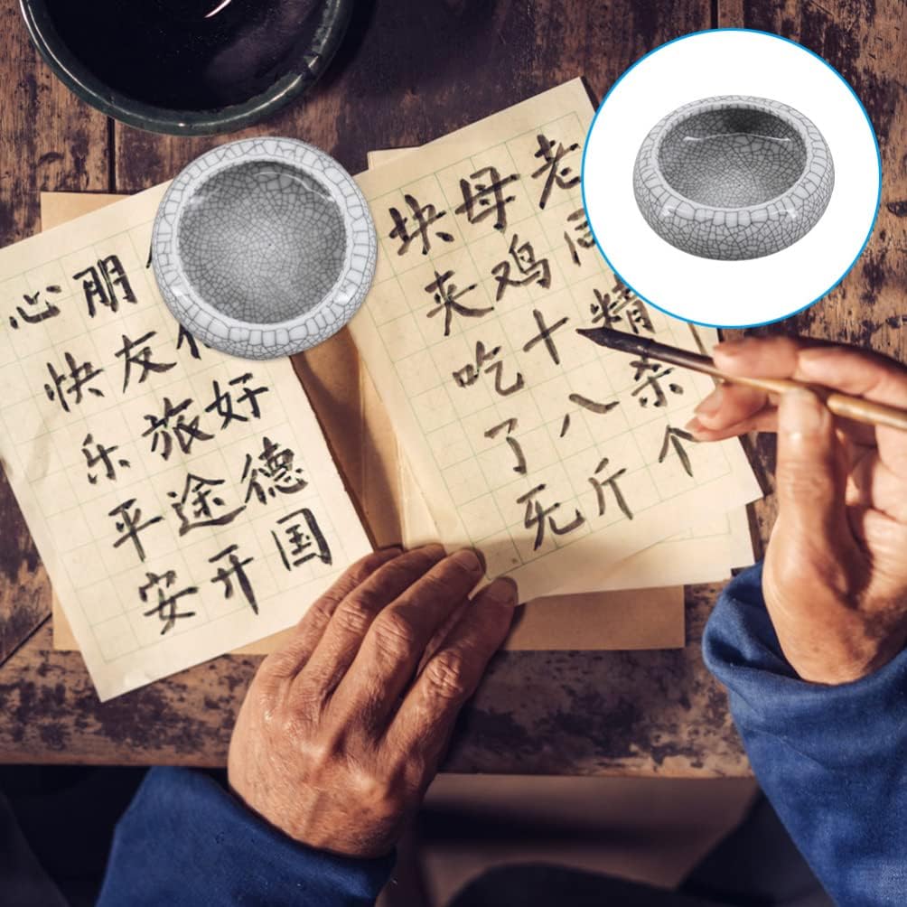 Ink Dish Chinese Ink Plate Ceramic Round Watercolor Pigment Trays Paint Pallet Vintage Color Mixing Tray Small Bowl Brush for Chinese Calligraphy Tool Multipurpose Tool