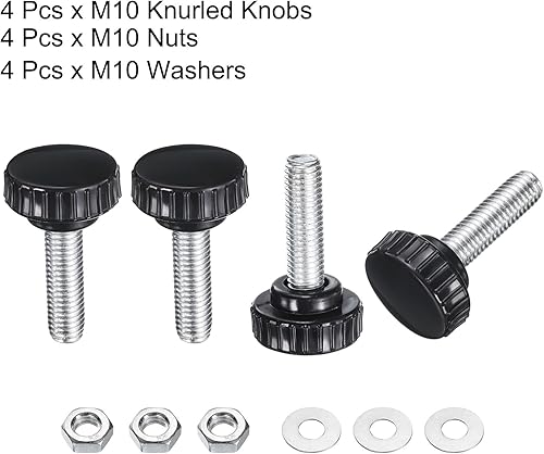 Miniatura 321 de uxcell Juego de 4 perillas moleteadas, tornillos de pulgar con tuercas y arandelas, rosca macho métrica M6 x 1.378 in, cabeza de plástico de 0.984