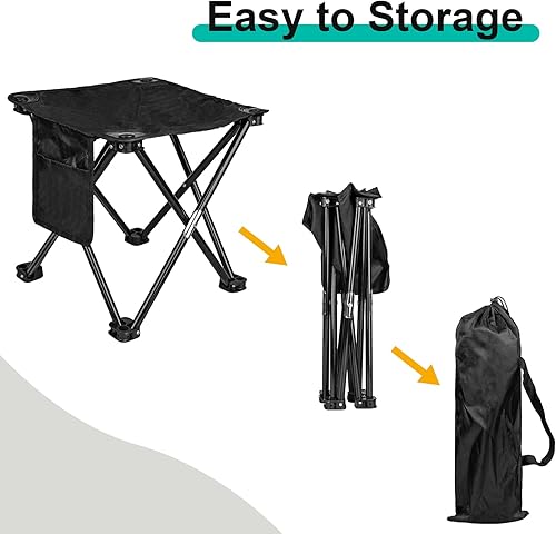 Miniatura 7 de ReeMoo Taburete de campamento, pequeño taburete plegable portátil con bolsillo lateral y bolsa de almacenamiento, fácil de plegar y almacenar,