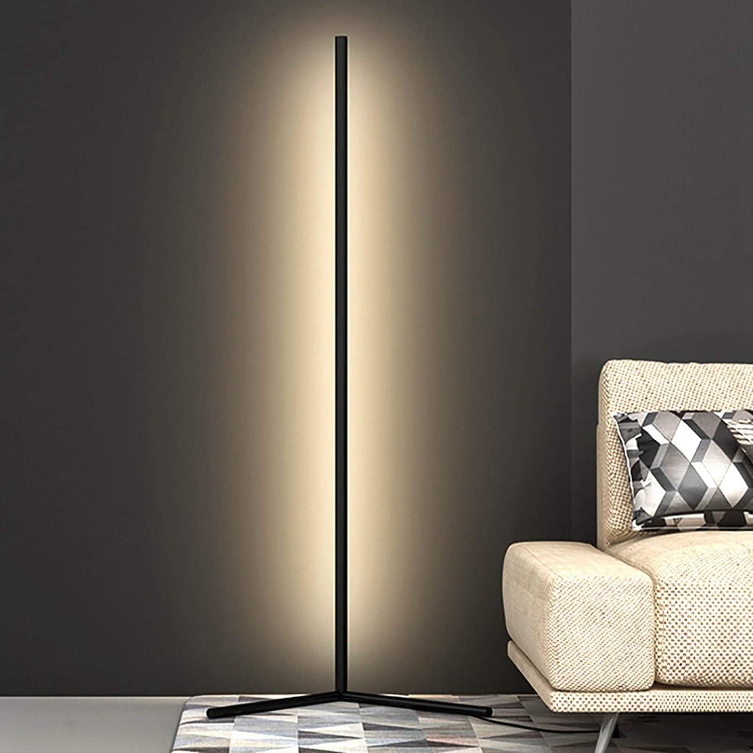 Corner Floor Lamp, AMINAC Modern Corner Lamp Floor Light Standing LED Night Light for Bedroom, Living Room, Office, Adjustable Warm White Light, Black