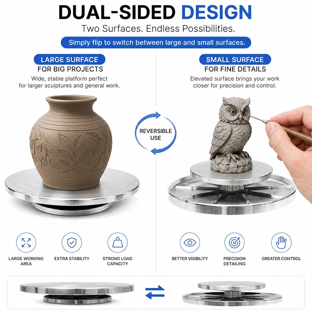 Drehbare Töpferscheibe 30 cm Drehscheibe Töpfern Manuell Ränderscheibe Doppelseitige DIY Tonwerkzeuge Craft Clay Pottery Wheel aus Aluminiumlegierung Drehteller Töpfern für Keramik Ton Skulptur