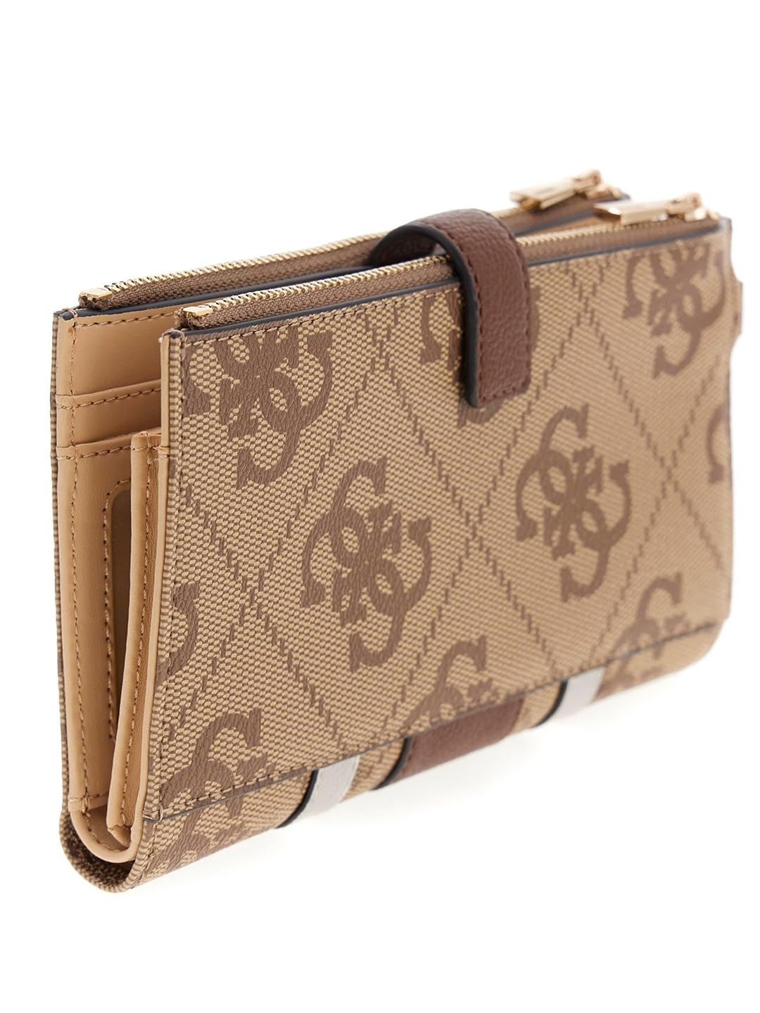 GUESS portafoglio Laurel II SLG Double Zip Organizer Latte Logo/Brown marrone chiaro