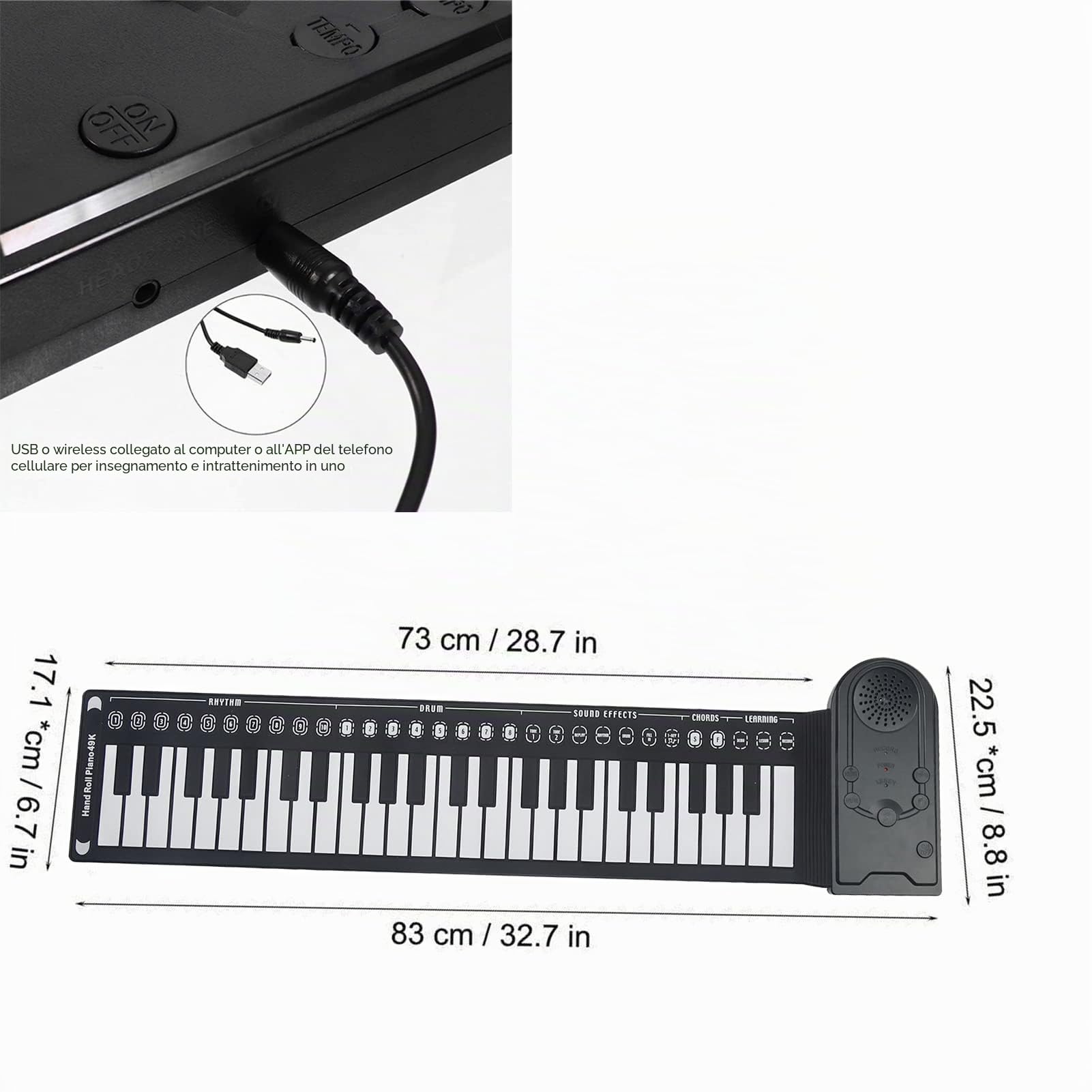 Movkzacv - Pianoforte pieghevole, elettronica ​pianoforte con altoparlante stereo integrato, portatile 49 tasti mano rullo piano morbido ​silicone flessibile Tastiera per bambini e principianti